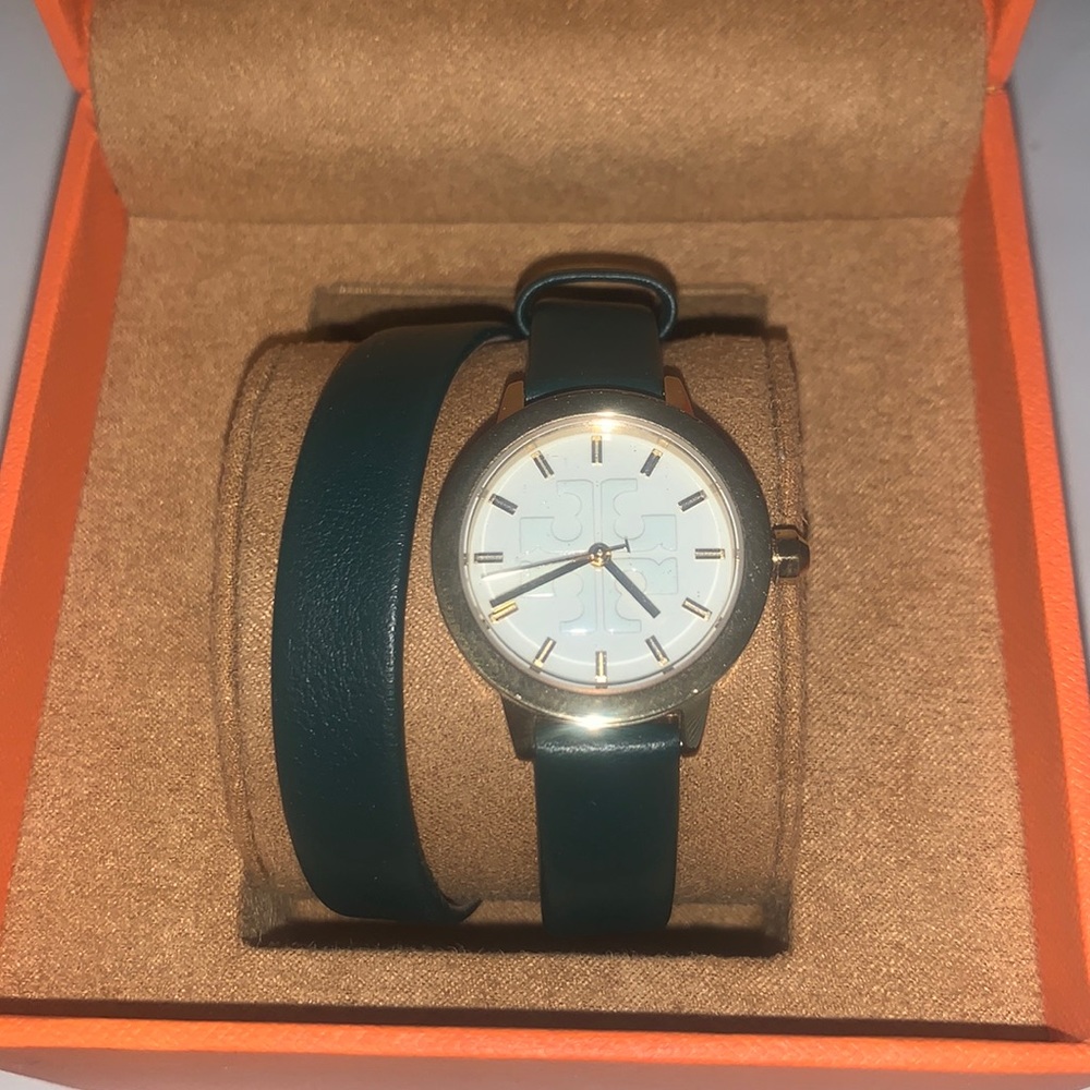 Tory Burch Gigi Double Wrap Leather Logo Watch